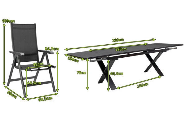 KETTLER BasicPlus Esstischgarnitur, Anthrazit, Alu / Spraystone / Textil, Tisch 180/280x100cm, 10 Multipositionssessel 7 KETTLER BasicPlus Esstischgarnitur, Anthrazit, Alu / Spraystone / Textil, Tisch 180/280x100cm, 10 Multipositionssessel – Bild 5