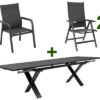 KETTLER BasicPlus Esstischgarnitur, Anthrazit, Alu / Spraystone / Textil, Tisch 180/280x100cm, 4 Stapelsessel, 2 Multipo
