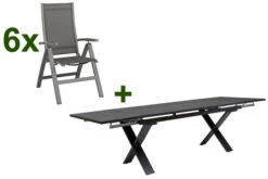 KETTLER Altura Esstischgarnitur, Anthrazit, Alu / Spraystone / Textil, Tisch 180/280x100cm, 6 Multipositionssessel