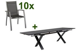 KETTLER Altura Esstischgarnitur, Anthrazit, Alu / Spraystone / Textil, Tisch 180/280x100cm, 10 Stapelsessel