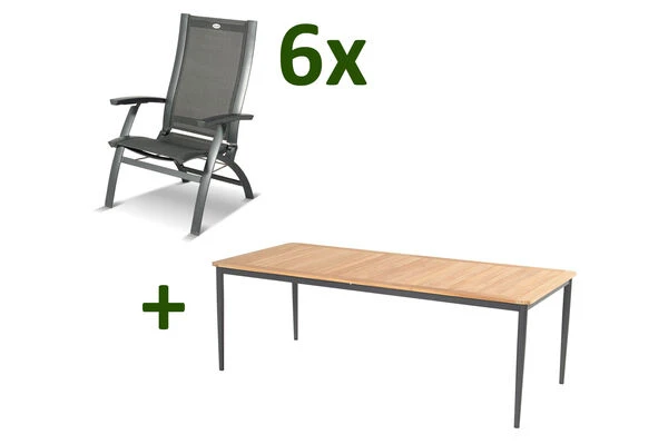 HARTMAN Silencio / Primo Sitzgruppe, Xerix/natur, Alu/Teak, 6 Multipo, 220x100cm, FSC-Teak Tischplatte 3 HARTMAN Silencio / Primo Sitzgruppe, Xerix/natur, Alu/Teak, 6 Multipo, 220x100cm, FSC-Teak Tischplatte