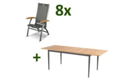 HARTMAN Silencio / Primo Sitzgruppe, Xerix/natur, Alu/Teak, 8 Multipo, 160/220x90cm, FSC-Teak Armlehnen