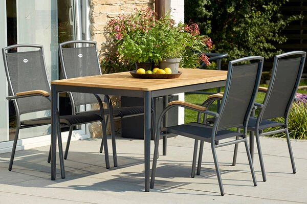 HARTMAN Silencio / RaffaeloSitzgruppe, Xerix/natur, Alu/Teak, 4 Dining Sessel, 160/220x90cm, FSC-Teak Armlehnen 3 HARTMAN Silencio / RaffaeloSitzgruppe, Xerix/natur, Alu/Teak, 4 Dining Sessel, 160/220x90cm, FSC-Teak Armlehnen