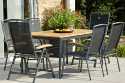 HARTMAN Silencio / RaffaeloSitzgruppe, Xerix/natur, Alu/Teak, 4 Dining Sessel, 2 Multipo, 160/220x90cm, FSC-Teak Armlehnen