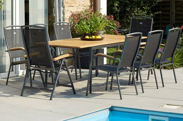 HARTMAN Silencio / RaffaeloSitzgruppe, Xerix/natur, Alu/Teak, 6 Dining Sessel, 2 Multipo, 160/220x90cm, FSC-Teak Armlehnen 3 HARTMAN Silencio / RaffaeloSitzgruppe, Xerix/natur, Alu/Teak, 6 Dining Sessel, 2 Multipo, 160/220x90cm, FSC-Teak Armlehnen