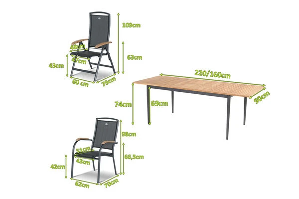 HARTMAN Silencio / RaffaeloSitzgruppe, Xerix/natur, Alu/Teak, 6 Dining Sessel, 2 Multipo, 160/220x90cm, FSC-Teak Armlehnen 7 HARTMAN Silencio / RaffaeloSitzgruppe, Xerix/natur, Alu/Teak, 6 Dining Sessel, 2 Multipo, 160/220x90cm, FSC-Teak Armlehnen – Bild 5