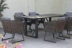 OUTFLEXX Oranger Blossom Esstischgarnitur, Anthrazit, Alu/XL Geflecht, 7-teilig, Inkl. Sitz- Und Rückenkissen, Tisch 200 X 90 X 76 Cm