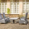 SIENA GARDEN Solea/Bellani Dining Set, Anthrazit/grau/blau, Alu/Gardino®-Geflecht/Keramik, 160 X 90 X 50-72cm, Inkl. 4 Diningsessel, Stufenlos Verstellbar