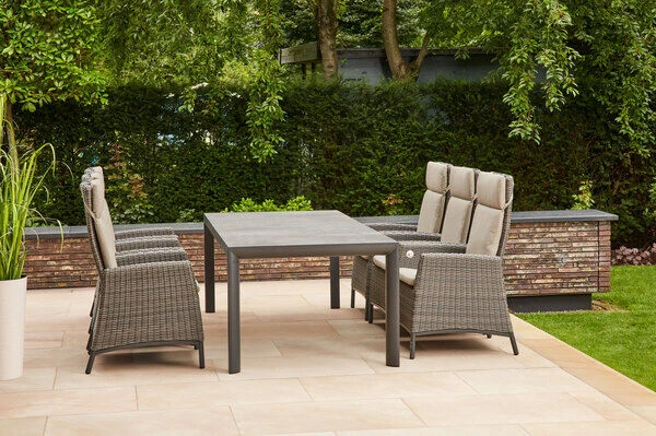 SIENA GARDEN Carlos/Amira Dining Set, Anthrazit/grau, Alu/Gardino®-Geflecht/Keramik, 220 X 100cm, Inkl. 6 Diningsessel, Verstellbar 3 SIENA GARDEN Carlos/Amira Dining Set, Anthrazit/grau, Alu/Gardino®-Geflecht/Keramik, 220 X 100cm, Inkl. 6 Diningsessel, Verstellbar