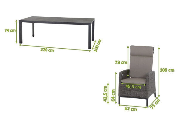 SIENA GARDEN Carlos/Amira Dining Set, Anthrazit/grau, Alu/Gardino®-Geflecht/Keramik, 220 X 100cm, Inkl. 6 Diningsessel, Verstellbar 7 SIENA GARDEN Carlos/Amira Dining Set, Anthrazit/grau, Alu/Gardino®-Geflecht/Keramik, 220 X 100cm, Inkl. 6 Diningsessel, Verstellbar – Bild 5