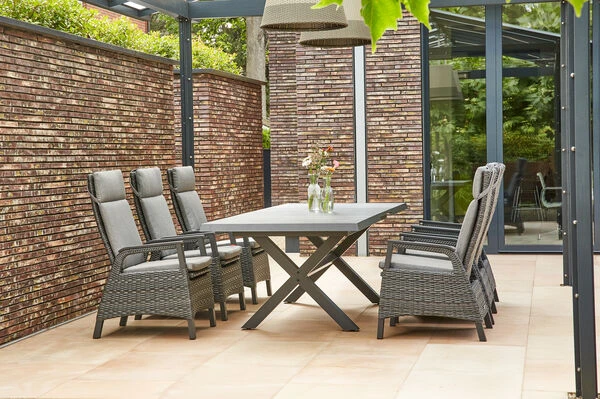 SIENA GARDEN Messina/Solea Dining Set, Anthrazit/blau, Alu/Gardino®-Geflecht/Keramik, 200-260x100 Cm, Inkl. 6 Diningsessel, Stufenlos Verstellbar 19 SIENA GARDEN Messina/Solea Dining Set, Anthrazit/blau, Alu/Gardino®-Geflecht/Keramik, 200-260x100 Cm, Inkl. 6 Diningsessel, Stufenlos Verstellbar – Bild 17