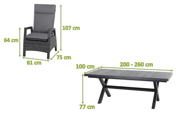SIENA GARDEN Messina/Solea Dining Set, Anthrazit/blau, Alu/Gardino®-Geflecht/Keramik, 200-260x100 Cm, Inkl. 6 Diningsessel, Stufenlos Verstellbar 7 SIENA GARDEN Messina/Solea Dining Set, Anthrazit/blau, Alu/Gardino®-Geflecht/Keramik, 200-260x100 Cm, Inkl. 6 Diningsessel, Stufenlos Verstellbar – Bild 5