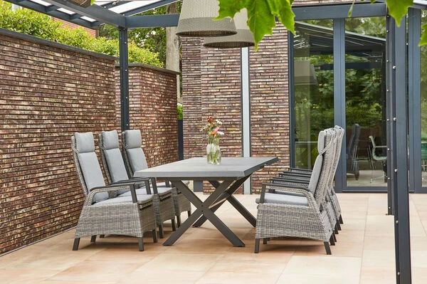 SIENA GARDEN Messina/Solea Dining Set, Blau/anthrazit, Alu/Gardino®-Geflecht/Keramik, 200-260x100, Inkl. 6 Diningsessel, Stufenlos Verstellbar 3 SIENA GARDEN Messina/Solea Dining Set, Blau/anthrazit, Alu/Gardino®-Geflecht/Keramik, 200-260x100, Inkl. 6 Diningsessel, Stufenlos Verstellbar