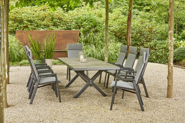 SIENA GARDEN Sincro/Valencia Dining Set, Anthrazit/grau, Alu/Textilgewebe/Keramik, 200-260x103cm, Inkl. 8 Diningsessel, Stufenlos Verstellbar 3 SIENA GARDEN Sincro/Valencia Dining Set, Anthrazit/grau, Alu/Textilgewebe/Keramik, 200-260x103cm, Inkl. 8 Diningsessel, Stufenlos Verstellbar