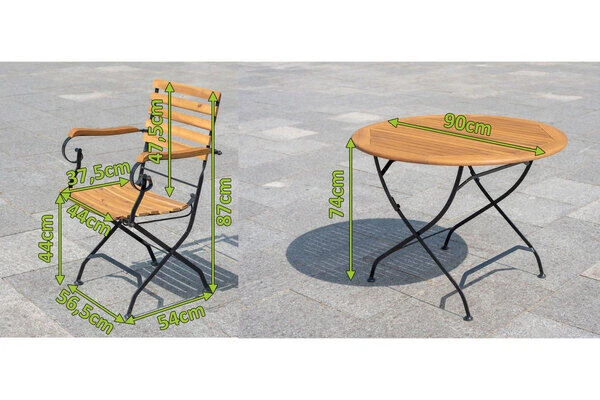 OUTFLEXX Sitzgruppe, Natur/schwarz, Stahl/FSC-Akazienholz, Ø 90 Cm, 4 Klappstühle Mit Armlehnen, Pulverbeschichtet, Geölt 7 OUTFLEXX Sitzgruppe, Natur/schwarz, Stahl/FSC-Akazienholz, Ø 90 Cm, 4 Klappstühle Mit Armlehnen, Pulverbeschichtet, Geölt – Bild 5