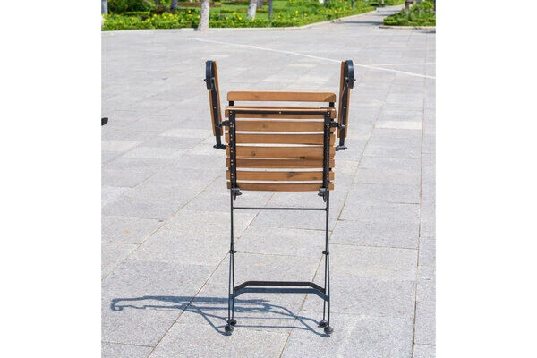 OUTFLEXX Sitzgruppe, Natur/schwarz, Stahl/FSC-Akazienholz, Ø 90 Cm, 4 Klappstühle Mit Armlehnen, Pulverbeschichtet, Geölt 10 OUTFLEXX Sitzgruppe, Natur/schwarz, Stahl/FSC-Akazienholz, Ø 90 Cm, 4 Klappstühle Mit Armlehnen, Pulverbeschichtet, Geölt – Bild 8