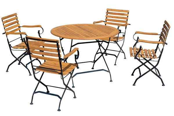 OUTFLEXX Sitzgruppe, Natur/schwarz, Stahl/FSC-Akazienholz, Ø 90 Cm, 4 Klappstühle Mit Armlehnen, Pulverbeschichtet, Geölt 3 OUTFLEXX Sitzgruppe, Natur/schwarz, Stahl/FSC-Akazienholz, Ø 90 Cm, 4 Klappstühle Mit Armlehnen, Pulverbeschichtet, Geölt