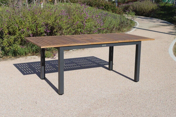 VILLANA Esstischgarnitur, Anthrazit/grau, Alu/ FSC-Akazienholz, Ausziehtisch 150/200 Cm, 4 Stapelstühle, 2 Multipositionssessel 8 VILLANA Esstischgarnitur, Anthrazit/grau, Alu/ FSC-Akazienholz, Ausziehtisch 150/200 Cm, 4 Stapelstühle, 2 Multipositionssessel – Bild 6