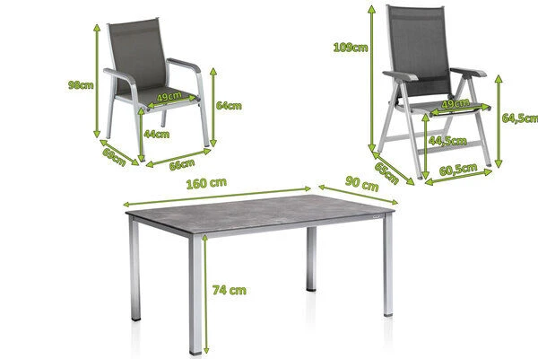 KETTLER Cubic/Basic Plus Esstischgarnitur, Silber/anthrazit, Alu/Textilene, Tisch 160x90 Cm, 4 Stapelsessel, 2 Multipo 7 KETTLER Cubic/Basic Plus Esstischgarnitur, Silber/anthrazit, Alu/Textilene, Tisch 160x90 Cm, 4 Stapelsessel, 2 Multipo – Bild 5