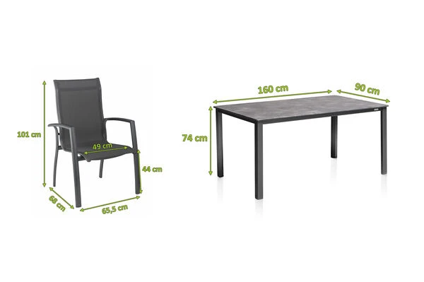 KETTLER Cubic/Legato Esstischgarnitur, Anthrazit, Alu/Kettalit/Textilene, 160x90 Cm, 6 Stapelsessel 7 KETTLER Cubic/Legato Esstischgarnitur, Anthrazit, Alu/Kettalit/Textilene, 160x90 Cm, 6 Stapelsessel – Bild 5