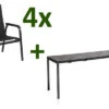 KETTLER Cubic/Basic Plus Padded Esstischgarnitur, Anthrazit, Alu/HPL/Textilene, 140/210x70 Cm, 4 Stapelsessel