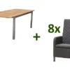 OUTFLEXX Malaga Sitzgruppe, Natur/anthrazit/sooty, FSC-Teak/Edelstahl/Alu/Sunbrella, 150/200x90cm, 8 Sessel, Plattenstärke 20mm, Verstellbare Rückenlehne