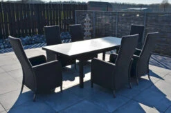 OUTFLEXX Malaga Premium Esstischgarnitur, Anthrazit/grau/sooty, Alu/Glas/Subrella, 180/240cm, 6 Sessel, Ausziehfunktion, Verstellbare Rückenlehne