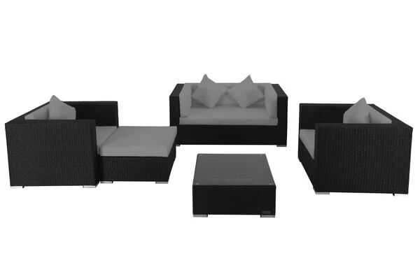 OUTFLEXX Loungemöbel-Set, 5 Personen, Schwarz, Polyrattan, Inkl. Kaffeetisch, Wasserfeste Kissenbox 4 OUTFLEXX Loungemöbel-Set, 5 Personen, Schwarz, Polyrattan, Inkl. Kaffeetisch, Wasserfeste Kissenbox – Bild 2