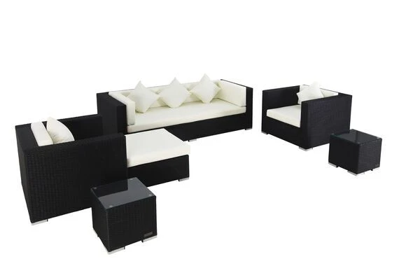 OUTFLEXX Loungemöbel-Set, Schwarz, Polyrattan, Für 6 Personen, Wasserfeste Kissenbox 4 OUTFLEXX Loungemöbel-Set, Schwarz, Polyrattan, Für 6 Personen, Wasserfeste Kissenbox – Bild 2
