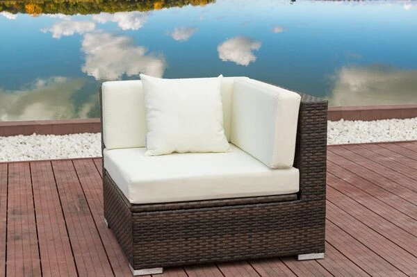 OUTFLEXX Eckelement, Braun Marmoriert, Polyrattan, 85 X 85 X 70 Cm, Wasserfeste Kissenbox 4 OUTFLEXX Eckelement, Braun Marmoriert, Polyrattan, 85 X 85 X 70 Cm, Wasserfeste Kissenbox – Bild 2
