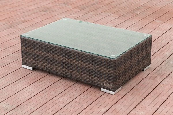 OUTFLEXX Beistelltisch, Braun Marmoriert, Polyrattan, 95 X 65 X 30 Cm, Inkl. Glasplatte 4 OUTFLEXX Beistelltisch, Braun Marmoriert, Polyrattan, 95 X 65 X 30 Cm, Inkl. Glasplatte – Bild 2