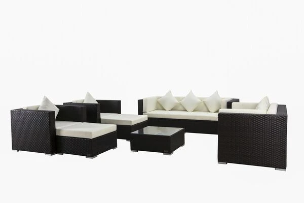 OUTFLEXX Loungemöbel-Set, Braun, Polyrattan, Für 9 Personen, Inkl. Kaffeetisch, Wasserfeste Kissenbox 4 OUTFLEXX Loungemöbel-Set, Braun, Polyrattan, Für 9 Personen, Inkl. Kaffeetisch, Wasserfeste Kissenbox – Bild 2