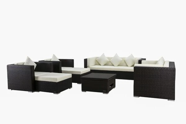 OUTFLEXX Loungemöbel-Set, Braun, Polyrattan, Für 9 Personen, Inkl. Loungetisch, Wasserfeste Kissenbox 4 OUTFLEXX Loungemöbel-Set, Braun, Polyrattan, Für 9 Personen, Inkl. Loungetisch, Wasserfeste Kissenbox – Bild 2