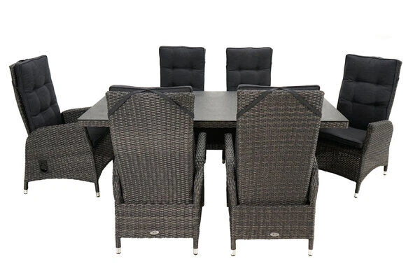 Ploß Malta Esstischgarnitur, Grau-braun-meliert/anthrazit, Polyrattan/Alu, 13-tlg. 4 Ploß Malta Esstischgarnitur, Grau-braun-meliert/anthrazit, Polyrattan/Alu, 13-tlg. – Bild 2