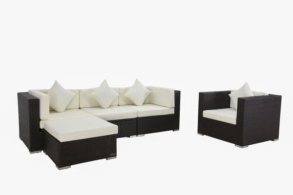 OUTFLEXX Loungemöbel-Set, Braun, Polyrattan, Für 5 Personen, Wasserfeste Kissenbox 4 OUTFLEXX Loungemöbel-Set, Braun, Polyrattan, Für 5 Personen, Wasserfeste Kissenbox – Bild 2