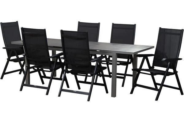 KETTLER Basic Plus Esstischgarnitur, Anthrazit/anthrazit, Alu/Textilene, 180/240x90cm, 6 Multipositionssessel 4 KETTLER Basic Plus Esstischgarnitur, Anthrazit/anthrazit, Alu/Textilene, 180/240x90cm, 6 Multipositionssessel – Bild 2