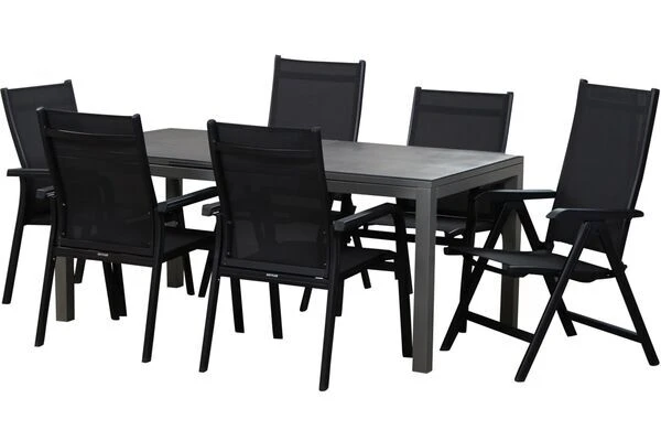 KETTLER Basic Plus Sitzgruppe, Anthrazit/anthrazit, Alu/Textilene, 180/240x90cm, 4 Stapel-, 2 Multipositionssessel 4 KETTLER Basic Plus Sitzgruppe, Anthrazit/anthrazit, Alu/Textilene, 180/240x90cm, 4 Stapel-, 2 Multipositionssessel – Bild 2