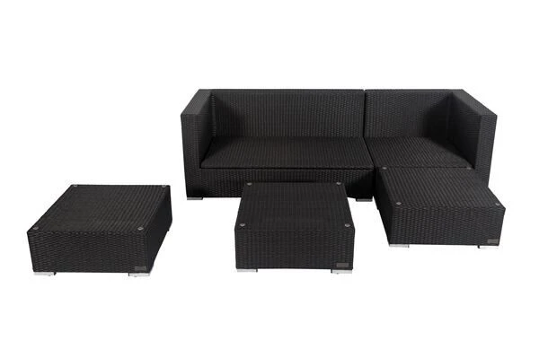 OUTFLEXX Loungemöbel-Set, Schwarz, Polyrattan, 5 Personen, Wasserfeste Kissenbox, Inkl. Kaffeetisch 4 OUTFLEXX Loungemöbel-Set, Schwarz, Polyrattan, 5 Personen, Wasserfeste Kissenbox, Inkl. Kaffeetisch – Bild 2