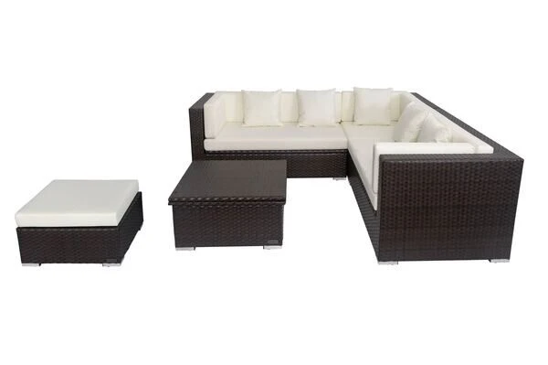 OUTFLEXX Loungemöbel-Set, Braun, Polyrattan, 6 Personen, Wasserfeste Kissenbox, Inkl. Loungetisch 4 OUTFLEXX Loungemöbel-Set, Braun, Polyrattan, 6 Personen, Wasserfeste Kissenbox, Inkl. Loungetisch – Bild 2