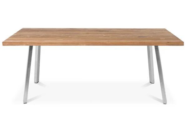 OUTFLEXX Esstisch, Edelstahl/recyceltes FSC®-Teak, 200x100cm, A-Gestell, Rustikal Gebürstet 4 OUTFLEXX Esstisch, Edelstahl/recyceltes FSC®-Teak, 200x100cm, A-Gestell, Rustikal Gebürstet – Bild 2