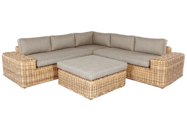 OUTFLEXX Ecklounge, Natur Meliert/sand, Polyrattan, Für 5 Personen, Inkl. Polster 4 OUTFLEXX Ecklounge, Natur Meliert/sand, Polyrattan, Für 5 Personen, Inkl. Polster – Bild 2
