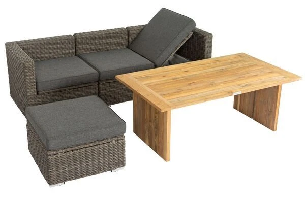 OUTFLEXX Loungegarnitur, Polyrattan/Teakholz, Tisch 160x90cm, Für 4 Personen, Wasserfeste Kissenbox 4 OUTFLEXX Loungegarnitur, Polyrattan/Teakholz, Tisch 160x90cm, Für 4 Personen, Wasserfeste Kissenbox – Bild 2