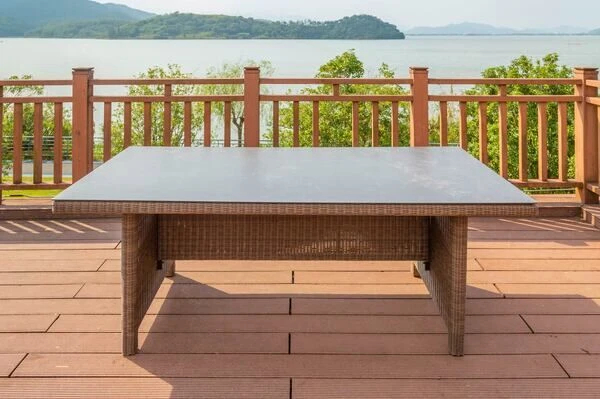 OUTFLEXX Dining Tisch, Hellbraun, Polyrattan, 220 X 100 Cm, Tischplatte Spraystone, 6mm 4 OUTFLEXX Dining Tisch, Hellbraun, Polyrattan, 220 X 100 Cm, Tischplatte Spraystone, 6mm – Bild 2