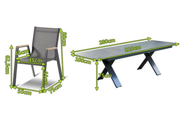 HARTMAN Sondermodell Xanadu / Aruba Set, Xerix/anthrazit, Alu/Glaskeramik, 10 Stapelsessel, 220/280x100cm 4 HARTMAN Sondermodell Xanadu / Aruba Set, Xerix/anthrazit, Alu/Glaskeramik, 10 Stapelsessel, 220/280x100cm – Bild 2