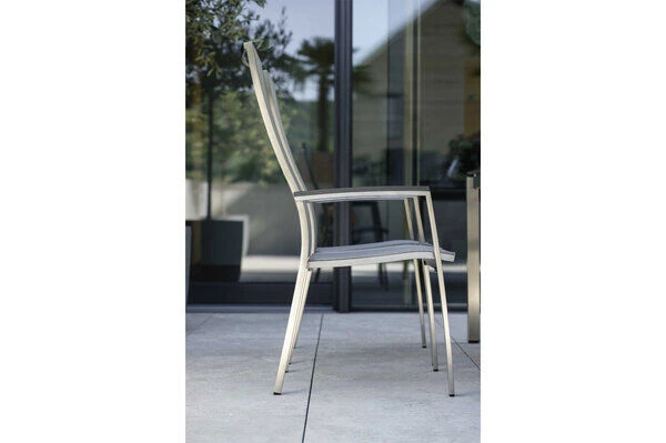 STERN Cardiff Stapelsessel, Silbergrau, Edelstahl/Textil/Aluminiumarmlehnen, 68,5x56x110 Cm, Stapelbar 4 STERN Cardiff Stapelsessel, Silbergrau, Edelstahl/Textil/Aluminiumarmlehnen, 68,5x56x110 Cm, Stapelbar – Bild 2