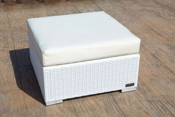 OUTFLEXX Beistelltisch/Hocker, Weiß, Polyrattan, Inkl. Glasplatte Und Polster 4 OUTFLEXX Beistelltisch/Hocker, Weiß, Polyrattan, Inkl. Glasplatte Und Polster – Bild 2