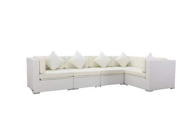 OUTFLEXX Loungemöbel Polyrattan, Weiß, Für 5 Personen, Wasserfeste Kissenbox 4 OUTFLEXX Loungemöbel Polyrattan, Weiß, Für 5 Personen, Wasserfeste Kissenbox – Bild 2