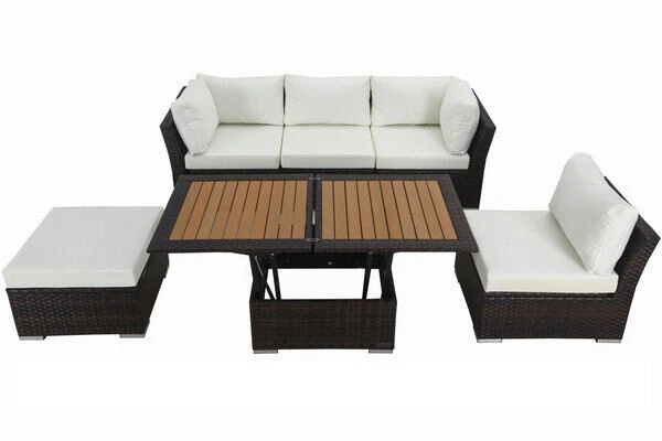OUTFLEXX Loungemöbel-Set, Braun Marmoriert, Polyrattan, Inkl. Loungetisch, Für 5 Personen, Wasserfeste Kissenbox 8 OUTFLEXX Loungemöbel-Set, Braun Marmoriert, Polyrattan, Inkl. Loungetisch, Für 5 Personen, Wasserfeste Kissenbox – Bild 6