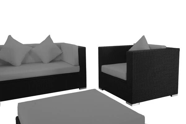 OUTFLEXX Loungemöbel-Set, 5 Personen, Schwarz, Polyrattan, Inkl. Kaffeetisch, Wasserfeste Kissenbox 5 OUTFLEXX Loungemöbel-Set, 5 Personen, Schwarz, Polyrattan, Inkl. Kaffeetisch, Wasserfeste Kissenbox – Bild 3