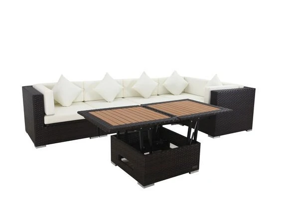 OUTFLEXX Ecklounge-Set Polyrattan, Braun, Für 5 Personen, Inkl. Loungetisch, Wasserfeste Kissenbox 9 OUTFLEXX Ecklounge-Set Polyrattan, Braun, Für 5 Personen, Inkl. Loungetisch, Wasserfeste Kissenbox – Bild 7
